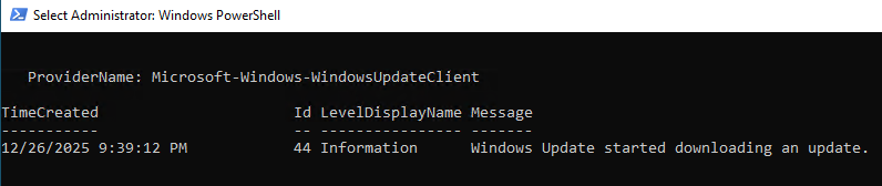 Windows update download event